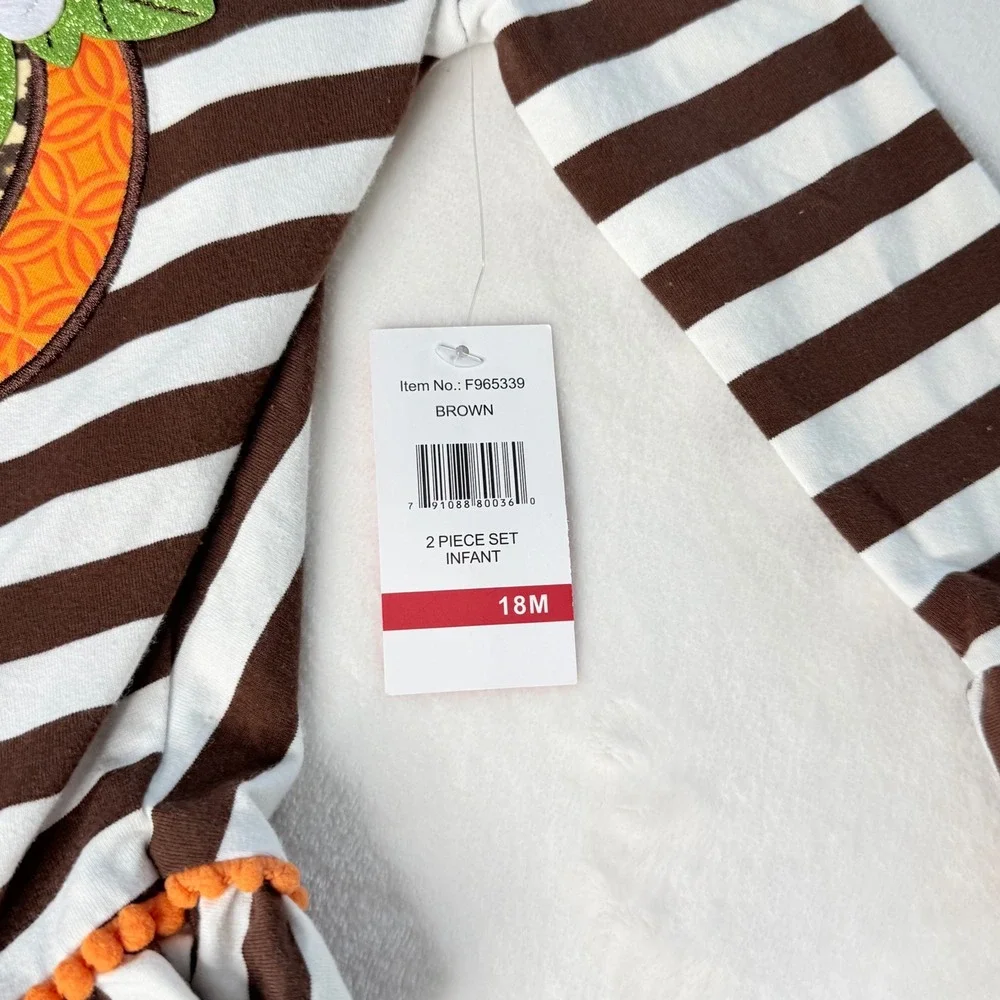 Emily‎ Rose Infant Pumpkin Outfit Set Brown Stripe Ruffle 18M Fall Halloween